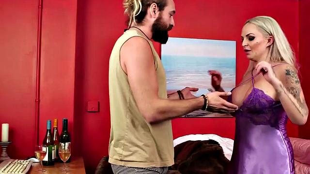 CFNM group handjob by amateur femdoms in silky robe