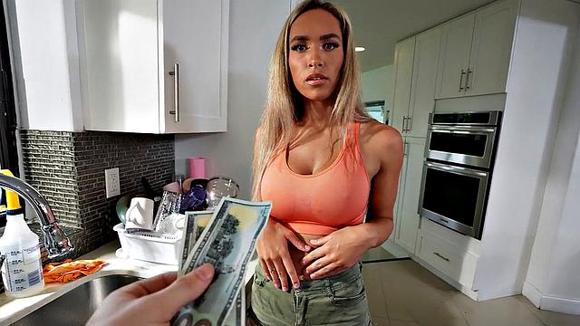 Big-titted cleaning lady deepthroating before riding her boss