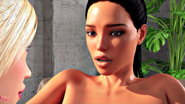 Futa3dX - Big Futa Blonde Shoves Her Huge Cock In Busty Brunette