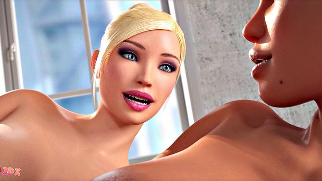 Futa3dX - Big Futa Blonde Shoves Her Huge Cock In Busty Brunette