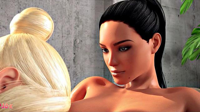 Futa3dX - Big Futa Blonde Shoves Her Huge Cock In Busty Brunette