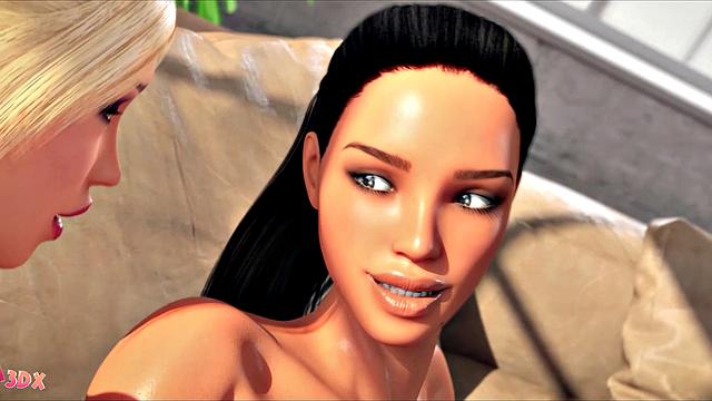 Futa3dX - Big Futa Blonde Shoves Her Huge Cock In Busty Brunette