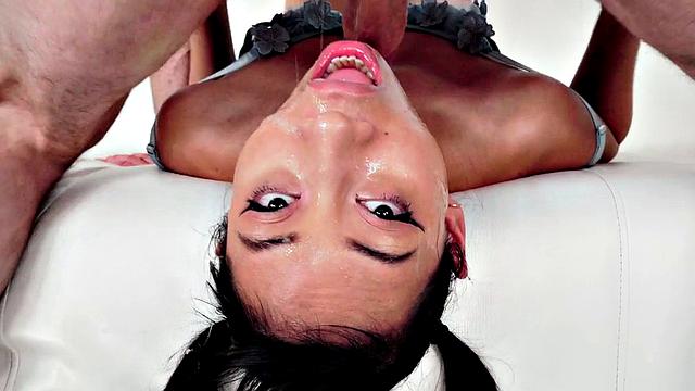 Petite babe facefucked by lover's cock