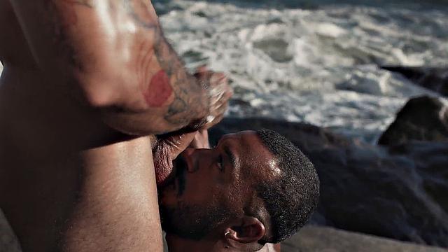 White top bangs Ebony bottom outdoor in asshole