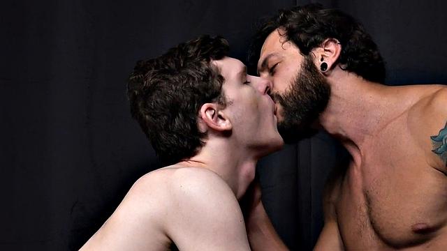 Juicy rimjob for skinny twink by bearded inked jock