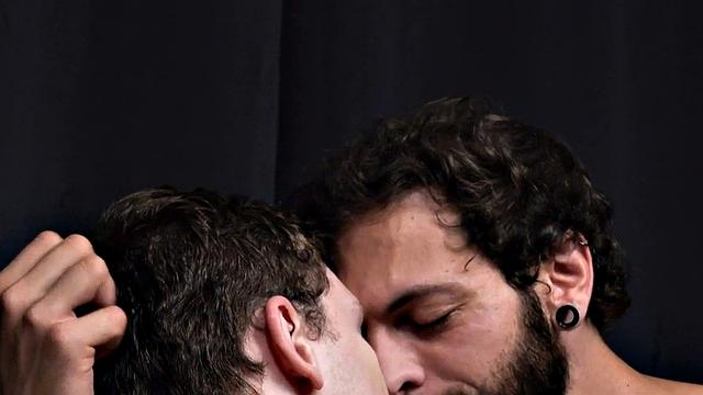 Juicy rimjob for skinny twink by bearded inked jock