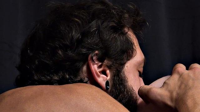 Juicy rimjob for skinny twink by bearded inked jock