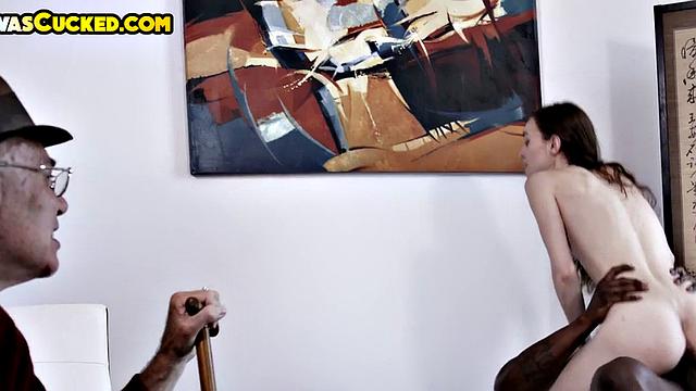 Old hubby watches petite wife suck BBC in front of him