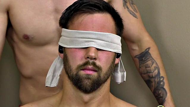 Blindfolded submissive stud asstoyed and sucked by gay