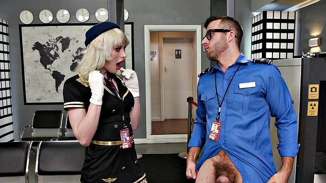 Cute Trans Stewardess Smashed By Guard - GenderXFilms