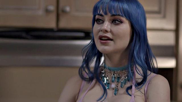 Masked blonde in sensual cosplay