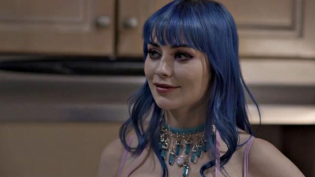 Masked blonde in sensual cosplay