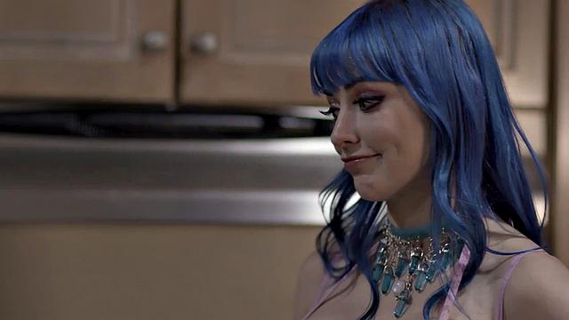 Masked blonde in sensual cosplay