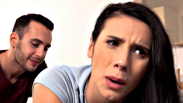 Romanian chick in thong gets drilled hard in living room while stuck on sofa