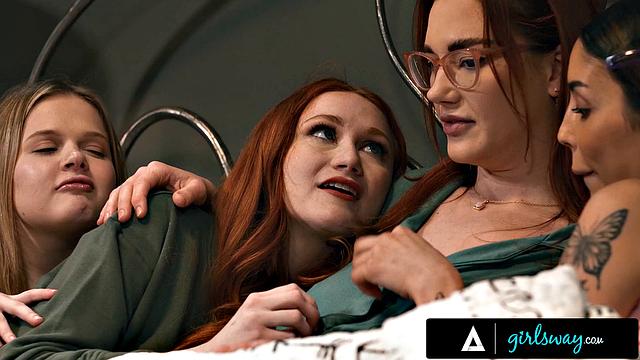 GIRLSWAY - Spooked Scarlet Skies & Pals Hang With Stepmom Siri Dahl