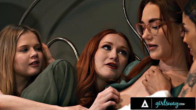 GIRLSWAY - Spooked Scarlet Skies & Pals Hang With Stepmom Siri Dahl