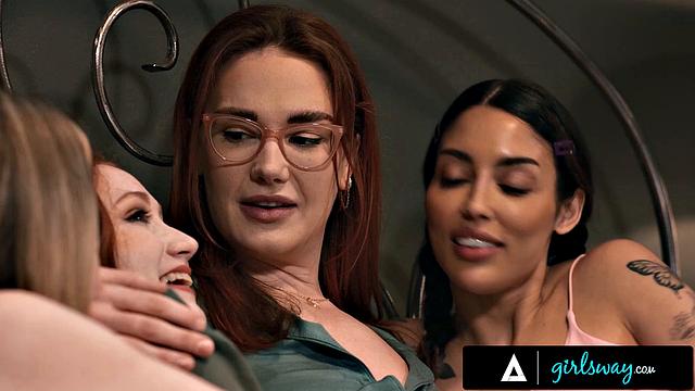 GIRLSWAY - Spooked Scarlet Skies & Pals Hang With Stepmom Siri Dahl