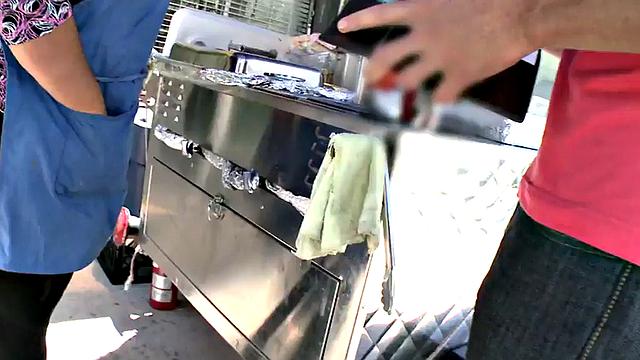 Straight amateur jock cums on guy's chest in public outdoor van