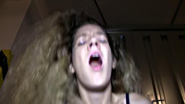 Curly-haired babe gets drilled in public for cash