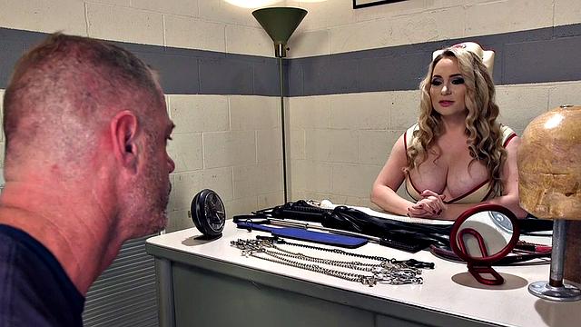 BDSM nurse femina dominates over male in medical room