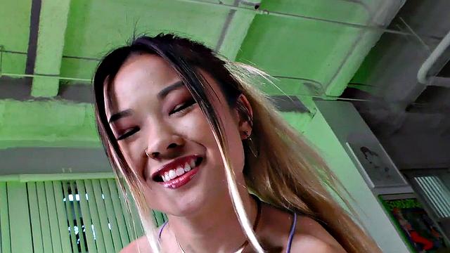 Upskirt petite tugging stranger POV