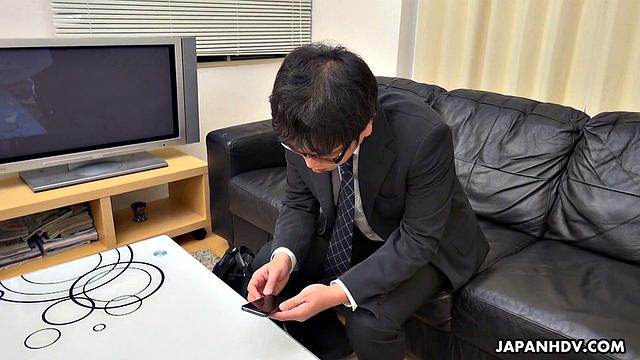 Chihiro Akino has a visitor that she invites into her home and sed