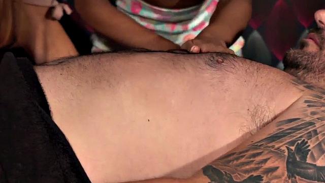 CFNM masseuse sucks in group oral with gals