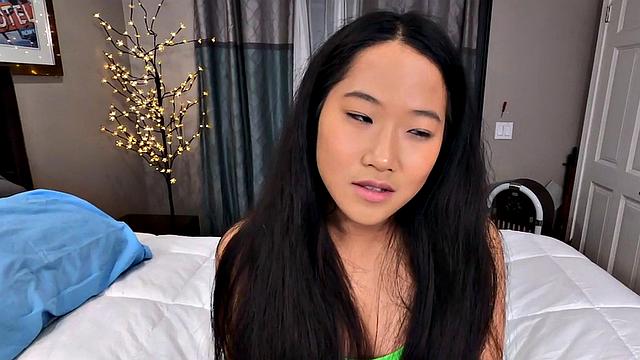 Asian stepteen sucks during POV sex in doggy and missionary