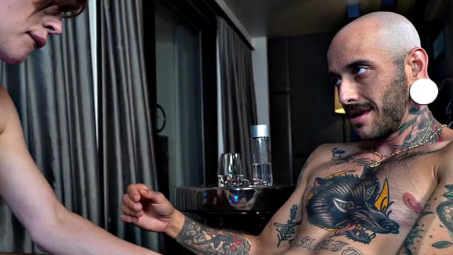 Trans man with pussy sucks TS cock of busty MILF