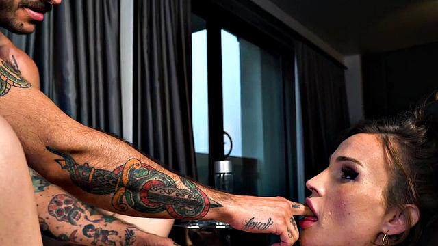 Trans man with pussy sucks TS cock of busty MILF