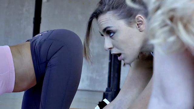 Anal loving tiny lesbian in 3some after workout