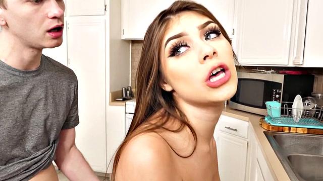 Smallboobs stepsis stuffed from behind after blowing cock