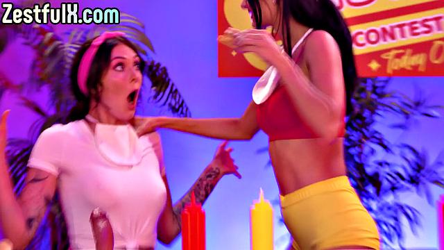 Strapon lesbian pounding horny BFFs