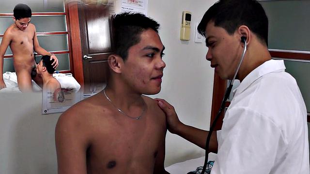Small Asian twink fucks doctor's asshole in infirmary