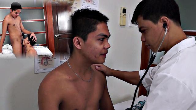 Small Asian twink fucks doctor's asshole in infirmary