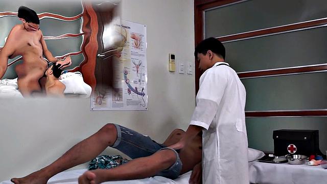 Small Asian twink fucks doctor's asshole in infirmary