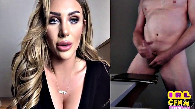 британская милфа доводит мужика до оргазма в прямом эфире