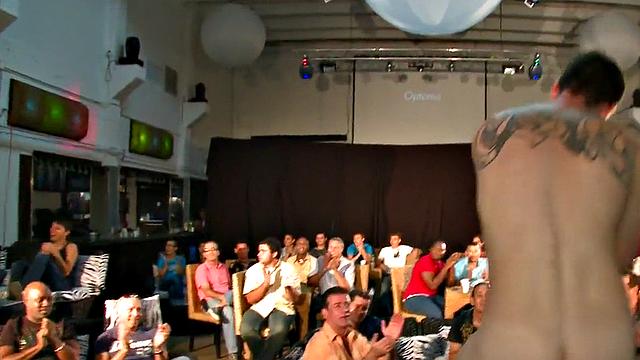 Real hung stripper sucked at event