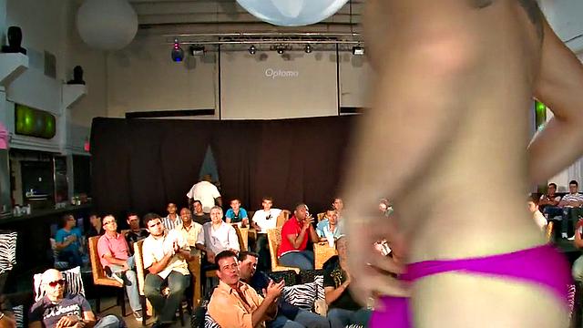 Real hung stripper sucked at event