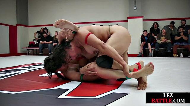 Nasty wrestling lez dominated by hot babe