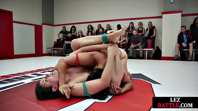 Nasty wrestling lez dominated by hot babe