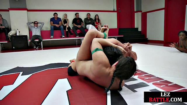 Nasty wrestling lez dominated by hot babe