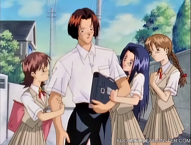 Busty anime teen screams as she drips