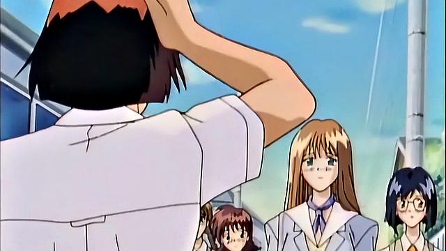 Busty anime teen screams as she drips