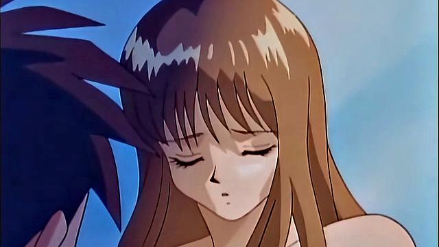 Busty anime teen screams as she drips