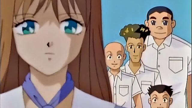 Busty anime teen screams as she drips