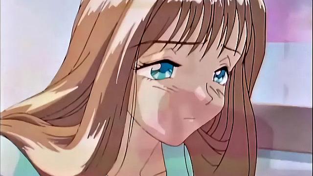 Busty anime teen screams as she drips