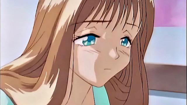 Busty anime teen screams as she drips