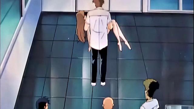 Busty anime teen screams as she drips