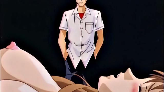 Busty anime teen screams as she drips